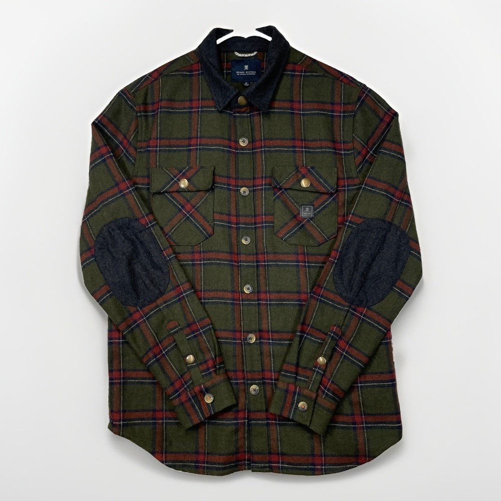 Roark Revival Men's M Wool Blend Flannel Shirt Elbow Patches Snap Chest Pockets